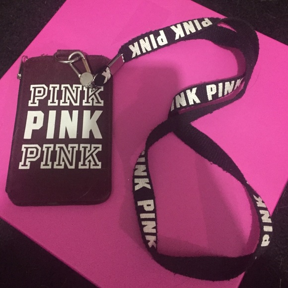 Burgundy PINK lanyard and ID holder