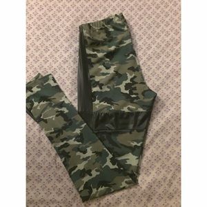 Camo and faux leather leggings