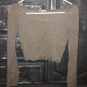 Long sleeve crop top with rhinestone crosses