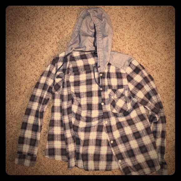 Black and grey hooded flannel