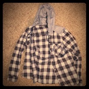 Black and grey hooded flannel