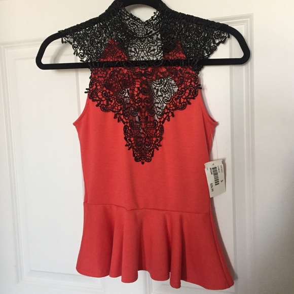 Coral Peplum Lace Top
