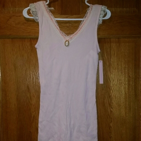 Pink Ribbed Lace Tank Top - Picture 3 of 3