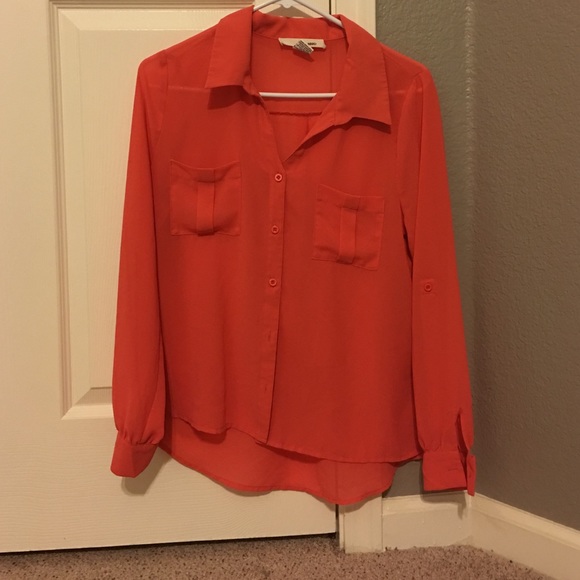 Long sleeve sheer coral top