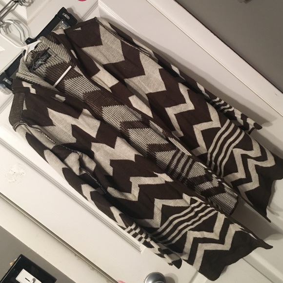 Brown and Beige Cardigan Sweater w/ Hood