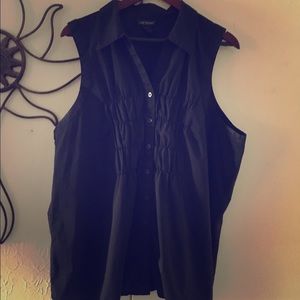 Lane Bryant sleeveless black button down shirt.