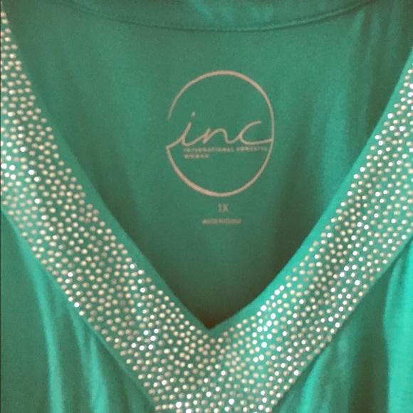 Teal v neck tank with sparkle accents