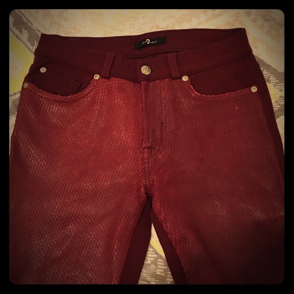Burgundy 7 for all Mankind snakeskin skinnys