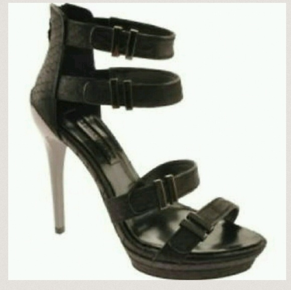 BCBG Max Azria silver heels with Black Glazed Python, - Picture 6 of 12