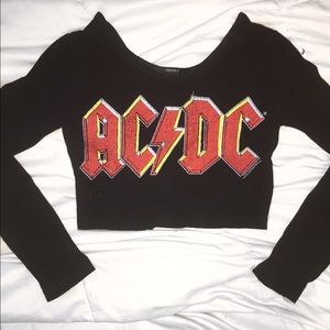 Tight Black AC/DC Long Sleeve Cropped Shirt