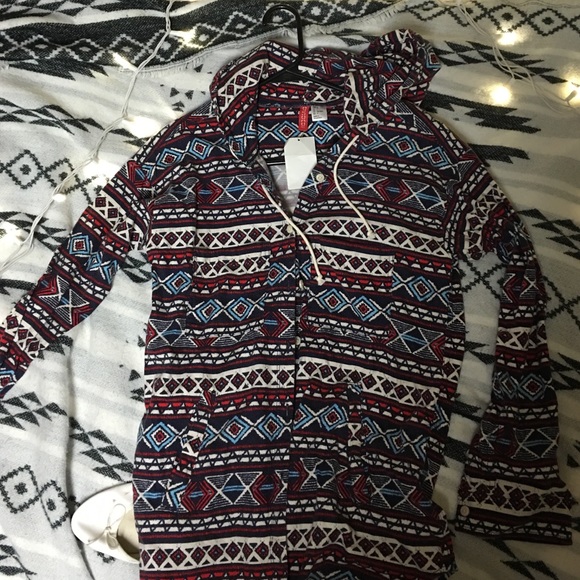 Casual flannel-like button up hoodie