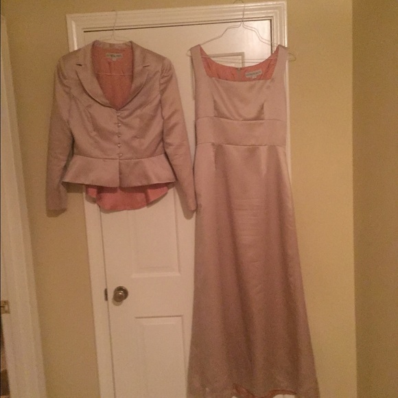 Ladies champagne colored dress and peplum jacket