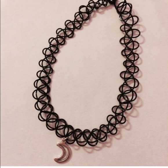Tattoo Choker with Crescent Moon Charm