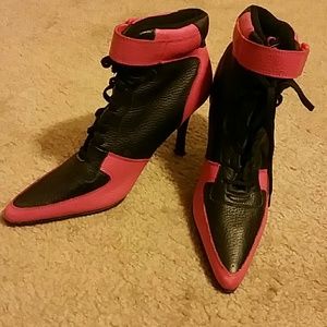 Pink & Black heeled boots