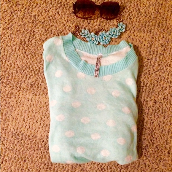 Seafoam & white polka dot top