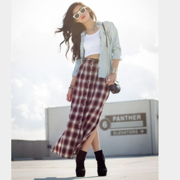 90s Plaid/tartan maxi skirt w/ splits