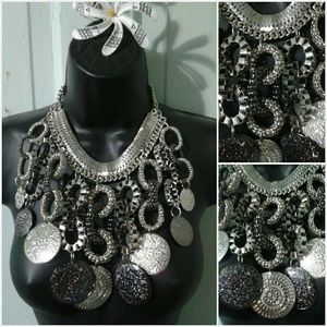 Bohemian Silver 2toned Chunky Coin Necklace