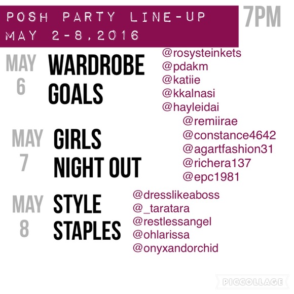 Posh Party Line-Up May2-8,2016