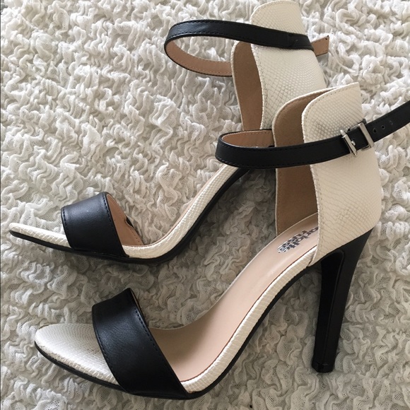 Black and white ankle strap sandal
