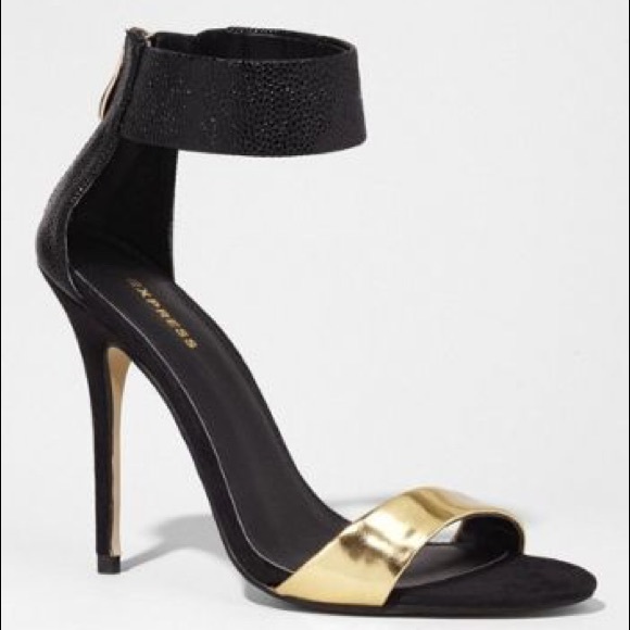 Black and gold ankle strap sandal
