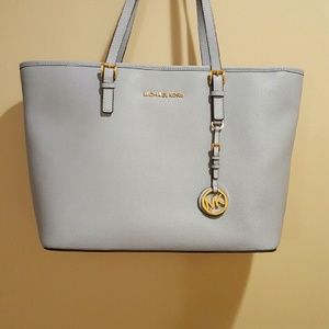 Michael Kors jet set top zip pale blue tote