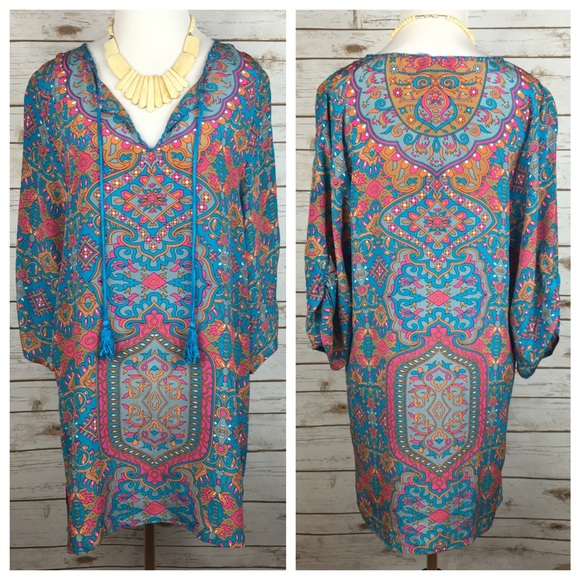 Tolani Dresses & Skirts - [Tolani] Tessa Silk Tunic Dress Boho Beach Chic