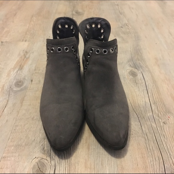 dark grey boots with metal detail