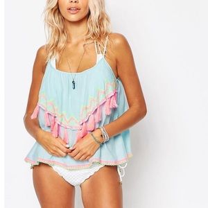 ISO Surf Gypsy Bubble Neon Tassel Trim Beach Tank