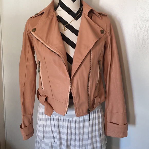 - pink vegan leather jacket - - Picture 2 of 4