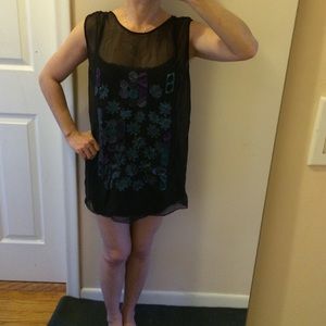 Black silk and rayon black multi layer mini dress