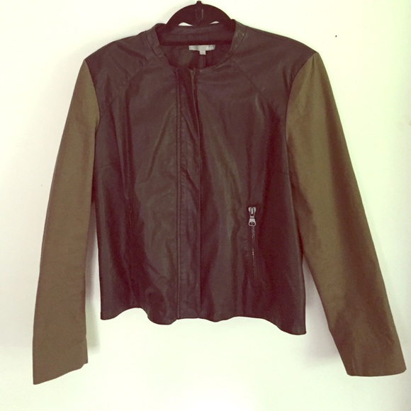 Green suede sleeved faux leather bomber jacket - Picture 1 of 2