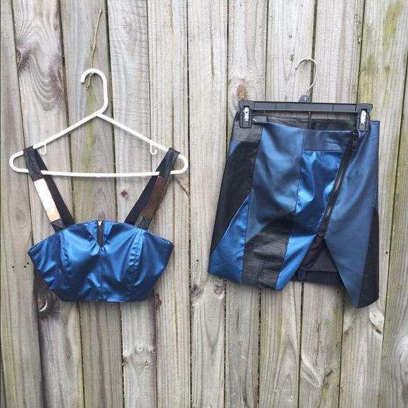 Nasty gal crop skirt set xs bnwt blue vegan