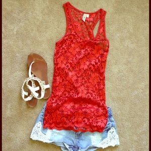 BKE Red Lace Tank