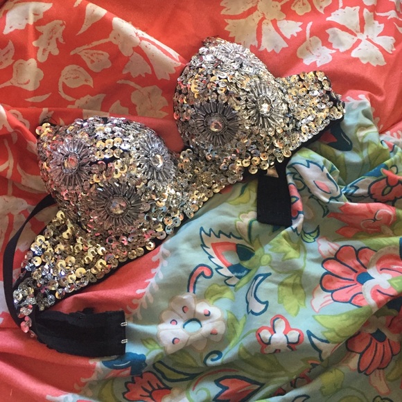 Silver sequins push-up bra