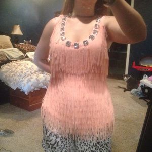 Coral, fringe, bling! Cache tank top, XL