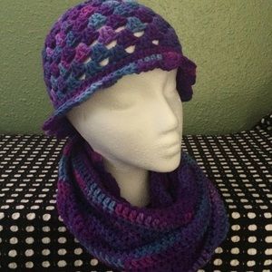 Crocheted hat and scarf set