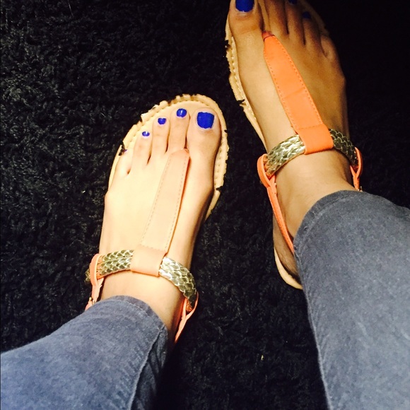 Orange and gold  strap sandals size 8/9 worn twice