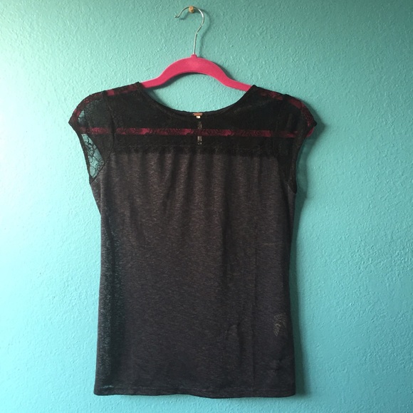 Black and grey Free People top with lace detail