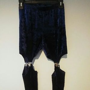 Blue velvet garter leggings
