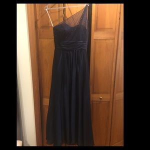 Navy one shoulder gown