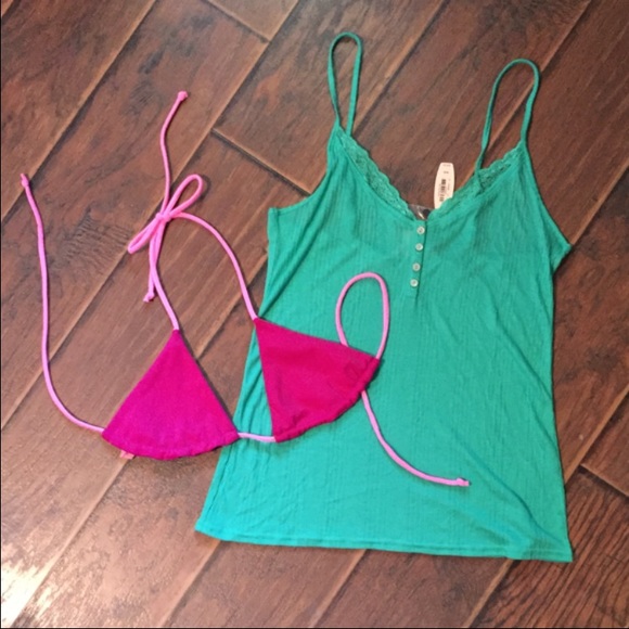 🎄SALE🎄 VS Lace Trim Henley Tank Top - Picture 2 of 4