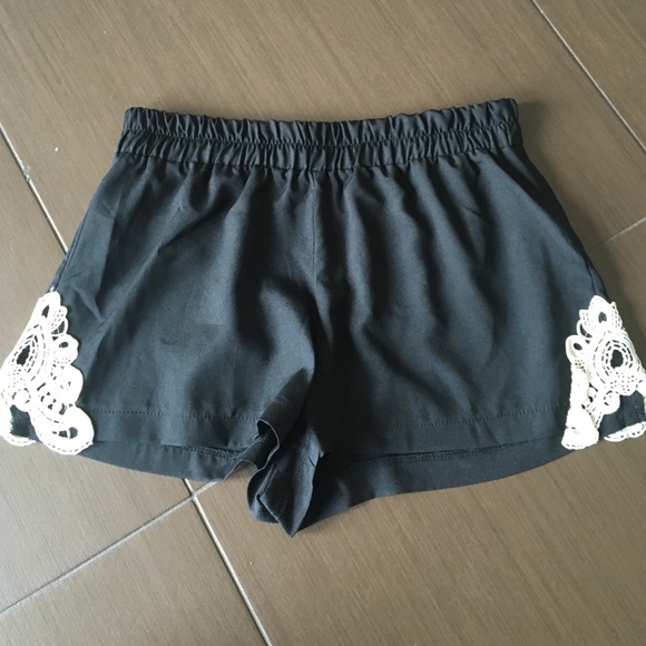 Black flowy shorts with crochet