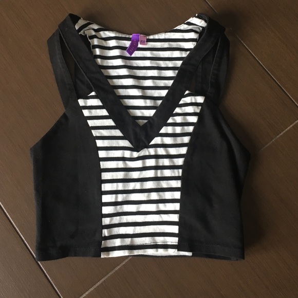LF black and white striped crop top