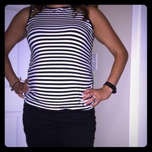 Black and white striped maternity sleeveless top