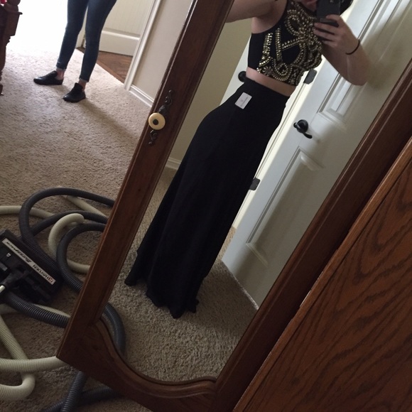 Long black 2 piece prom dress