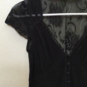 black lace button up short sleeved dress with slip