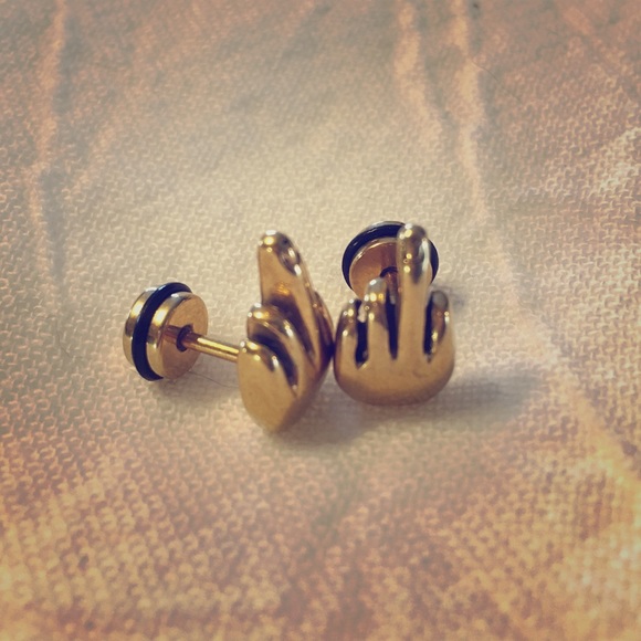 SOLD! Middle Finger Earrings - Picture 1 of 4