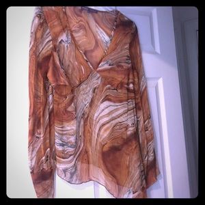 100% Silk sheer flowing abstract print blouse