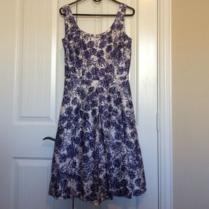 Blue and white A-line dress