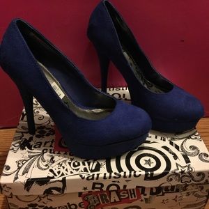 BRASH Blue Suede Heel Pumps Platform